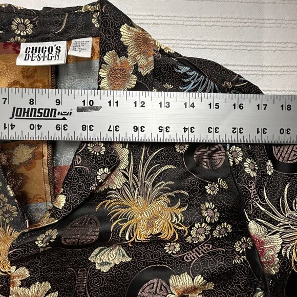 Chico's Design Oriental Inspired Kimono Style Jacket Rayon/Silk Sz 2 Black Gold - Picture 5 of 8